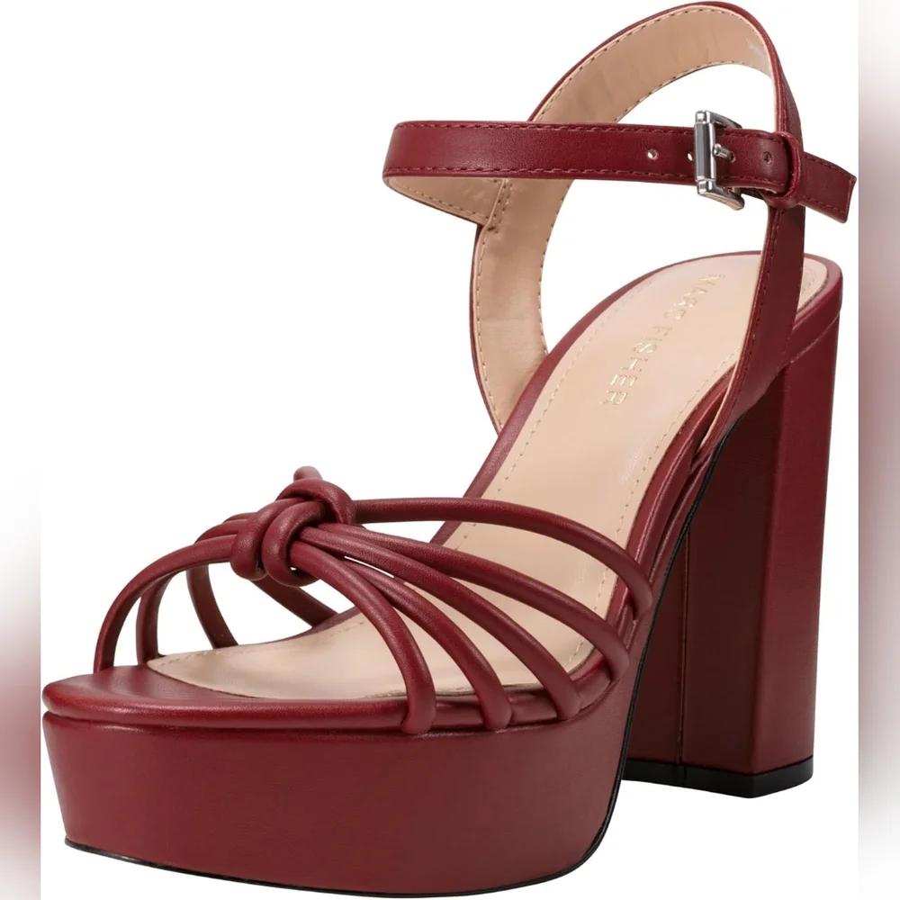 Marc Fisher Dessa Knot-Strap Platform Heeled Sandal - Burgundy Sz 11 New SH296
